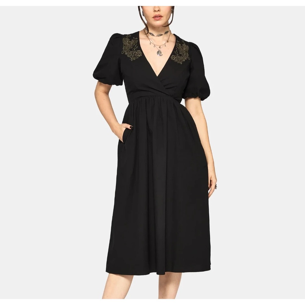 NWT Disturbia Women's 12 Fluex Phoenix Embroidered Wrap Midi Dress Pockets